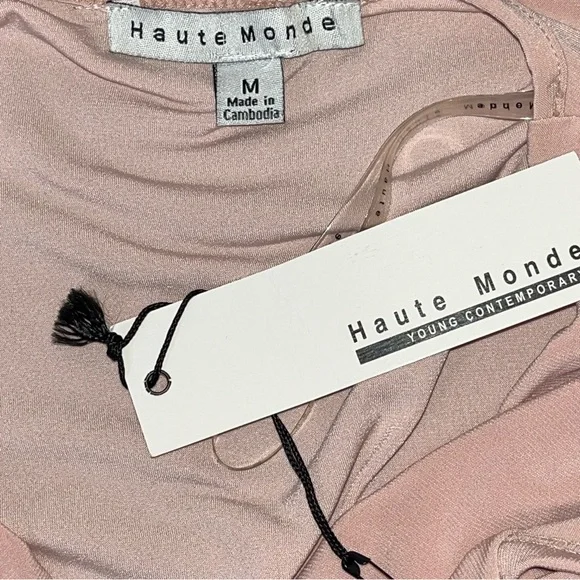 Haute Monde Ruffle Flutter Sleeve Mock Wrap Bodysuit Top Blush Pink Medium Sexy - Picture 13 of 16